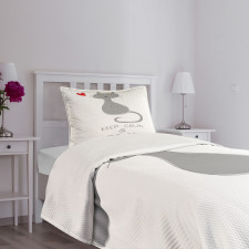 Grey Cat Red Heart Bedspread Set