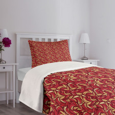 Colored Foliage Pattern Bedspread Set