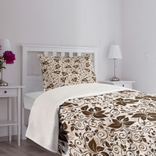 Brown Flower Leaves Bedspread Set