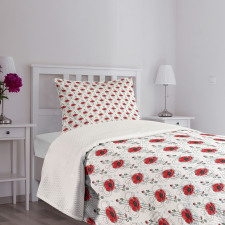 Red Poppy Geometrical Bedspread Set