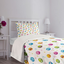 Colorful Round Fun Faces Bedspread Set