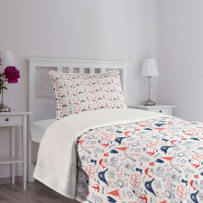 Hand Drawn Sailor Theme Bedspread Set