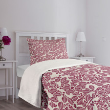 Monochrome Foliage Motif Bedspread Set