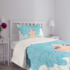 Blue Woman Bedspread Set