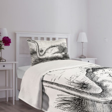 Hand Drawn Swan Design Bedspread Set