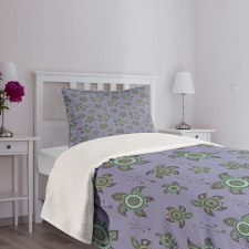 Abstract Marine Animals Bedspread Set