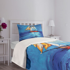 Oil Paint Style Sailship Bedspread Set