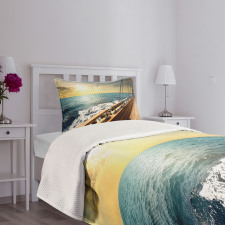 Yacht on Sea Sunset Bedspread Set