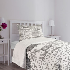 Hand Drawn Houses Town Bedspread Set