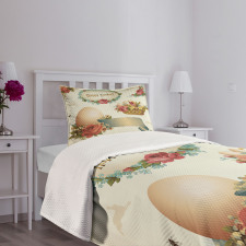 Romantic Flower Basket Bedspread Set