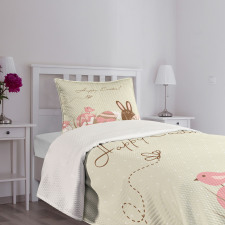 Pastel Toned Eggs Birds Bedspread Set