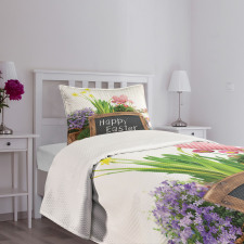 Flowers Eggs on Table Bedspread Set