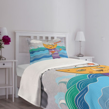 Sailor Feline on the Shore Bedspread Set