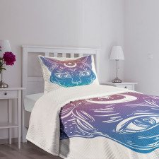 Cat Head Moon and Star Bedspread Set