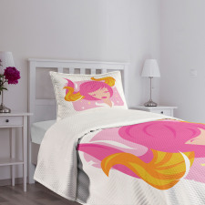 Pink Haired Woman Bedspread Set