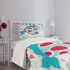 Hearts Flowers and Fish Bedspread Set