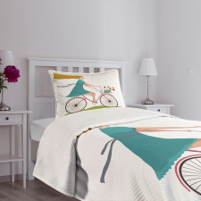 Woman on Bike Tulips Bedspread Set