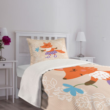 Fox with Clothing Flowers Bedspread Set