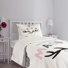 Slogan with Deer Design Bedspread Set