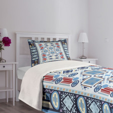 Blue Toned Square Circle Bedspread Set