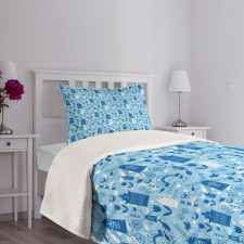 Cartoon Windmills Design Bedspread Set