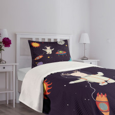 Astronaut Deer in Space Bedspread Set