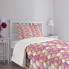 Kawaii Faces Fun Pattern Bedspread Set