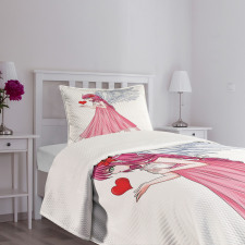 Angel Holding a Red Heart Bedspread Set