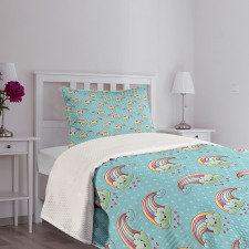 Rainbow Clouds Hearts Bedspread Set