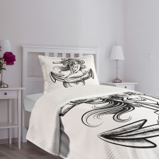 Long Haired Siren Design Bedspread Set