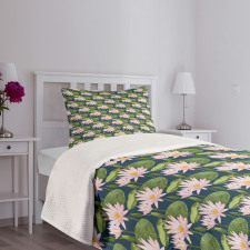 Pink Blooms on Pond Bedspread Set