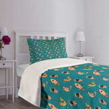 Foxes Cats Cosmonauts Bedspread Set