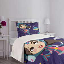 Little Girl in Space Bedspread Set