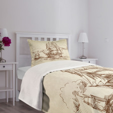 Old Ship Sketch Bedspread Set