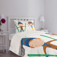 Boy and Girl Skis Bedspread Set