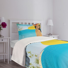 Young Woman Tropical Sea Bedspread Set