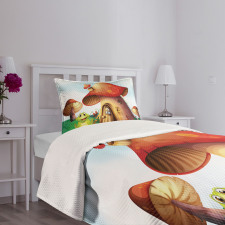 Cartoon Mushroom Houses Bedspread Set