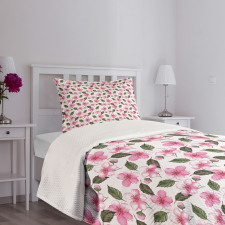 Watercolor Sakura Design Bedspread Set