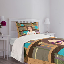 Student Girl Reading Book Bedspread Set