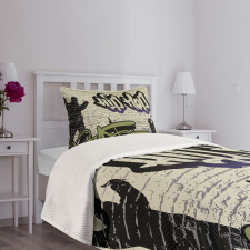 Grafitti Art on Walls Bedspread Set