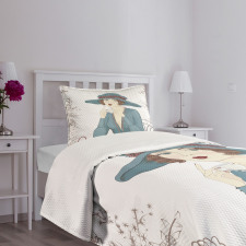 Woman at Cafe Bedspread Set