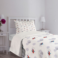 Cartoon Planes in Sky Bedspread Set