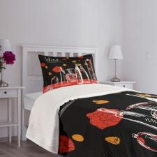 Wine Bottles and Decanter Bedspread Set