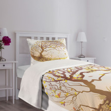 Tree Wind Flying Leaves Bedspread Set