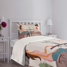 Women Having Coffee Bedspread Set