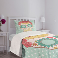 Floral Lady Skull Bedspread Set