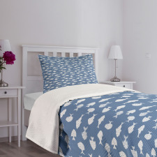 White Silhouette Fish Bedspread Set