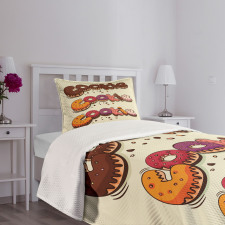 Doodle Style Bakery Theme Bedspread Set