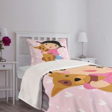 Doodle Girl and Pet Dog Bedspread Set