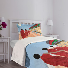 Ancient Men on Wheels Motif Bedspread Set